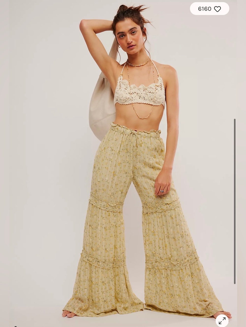 Free People Emmaline Tiered Pull On Trousers Pants Floral Sage Combo‎ Sz XSmall
